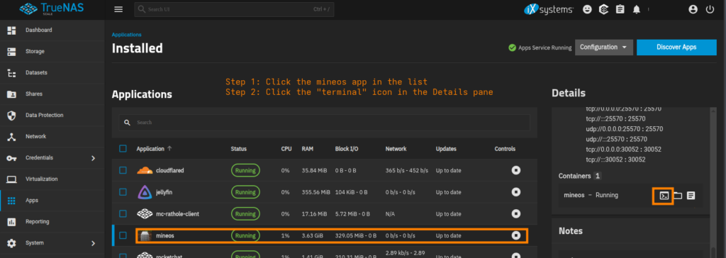 Accessing the TrueNAS Scale MineOS shell